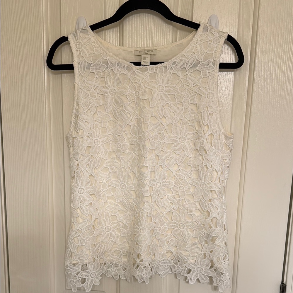 White Floral Lace Sleeveless Top